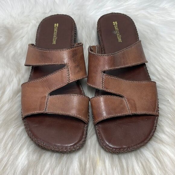 Naturalizer Wiser Brown Leather Strappy Slide Wedge Mules Sz 8 - Picture 2 of 9